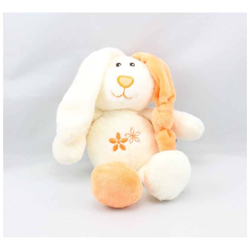 Doudou lapin blanc orange fleurs GIPSY