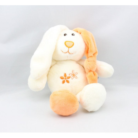 Doudou lapin blanc orange fleurs GIPSY