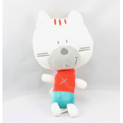 Doudou chat blanc rouge bleu ORCHESTRA