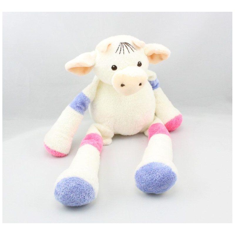 Doudou Vache blanche violet rose Nounours