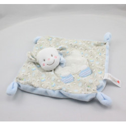 Doudou plat mouton blanc beige bleu laine NICOTOY