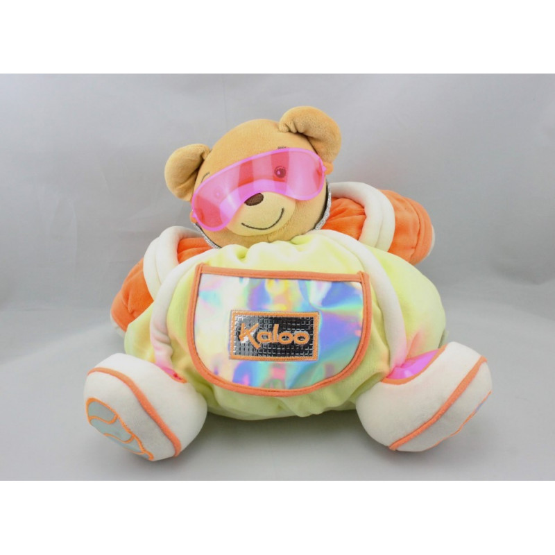 Doudou ours jaune orange rose lunette poche argenté cosmonaute KALOO
