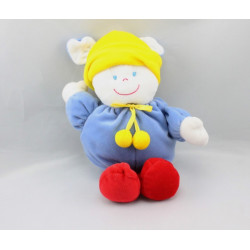 Doudou lapin bleu rouge bonnet jaune GIPSY