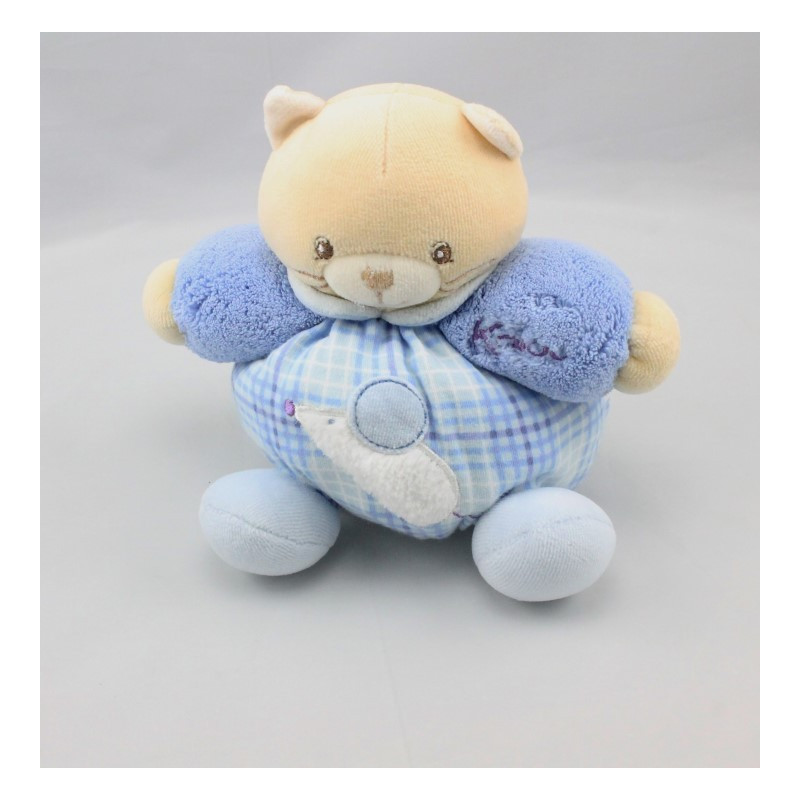 Doudou chat patapouf bleu carreaux hérisson BLUE KALOO
