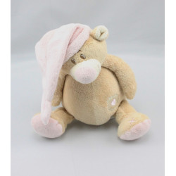 Doudou musical ours beige Tom bonnet rose coeur DOUKIDOU