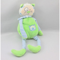 Doudou chat rayé bleu vert CP INTERNATIONAL