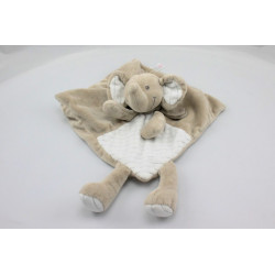 Doudou plat éléphant beige blanc rayé NICOTOY