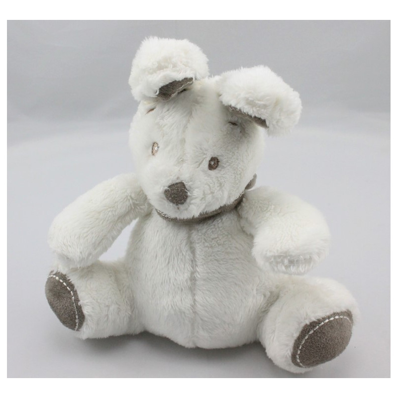 Doudou lapin blanc bandanas gris beige NICOTOY 20 cm