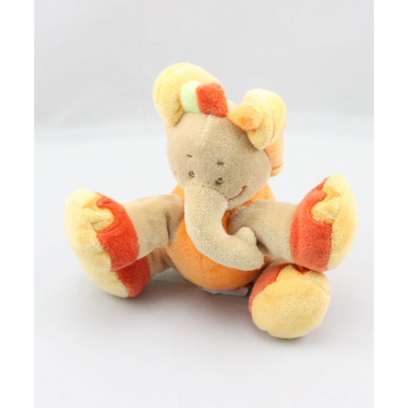 Doudou éléphant beige orange rouge DOUKIDOU