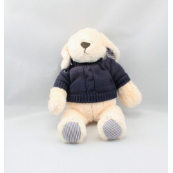 Doudou peluche ours blanc pull bleu marine JACADI