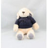 Doudou peluche ours blanc pull bleu marine JACADI