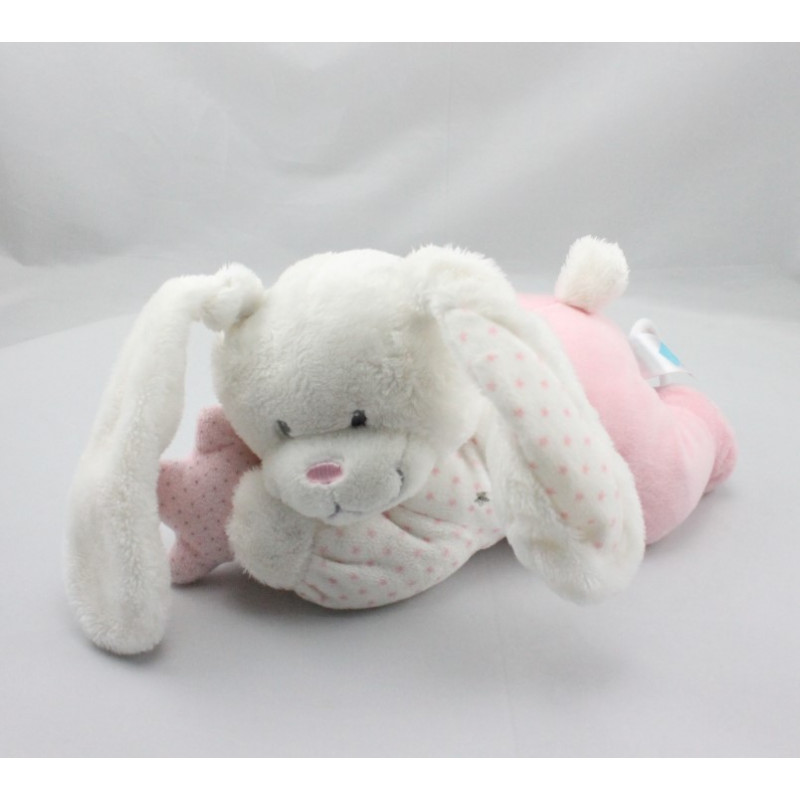 Doudou musical lapin rose blanc pois étoile TEX BABY