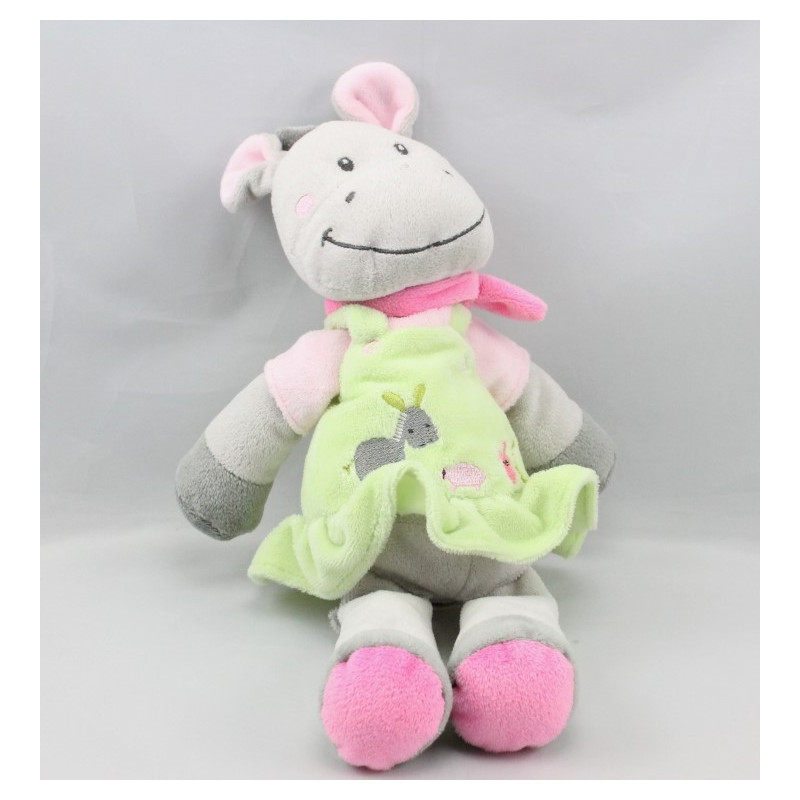 Doudou cheval ane gris rose vert NICOTOY