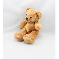 Doudou ours beige foular carreaux jaune NICOTOY