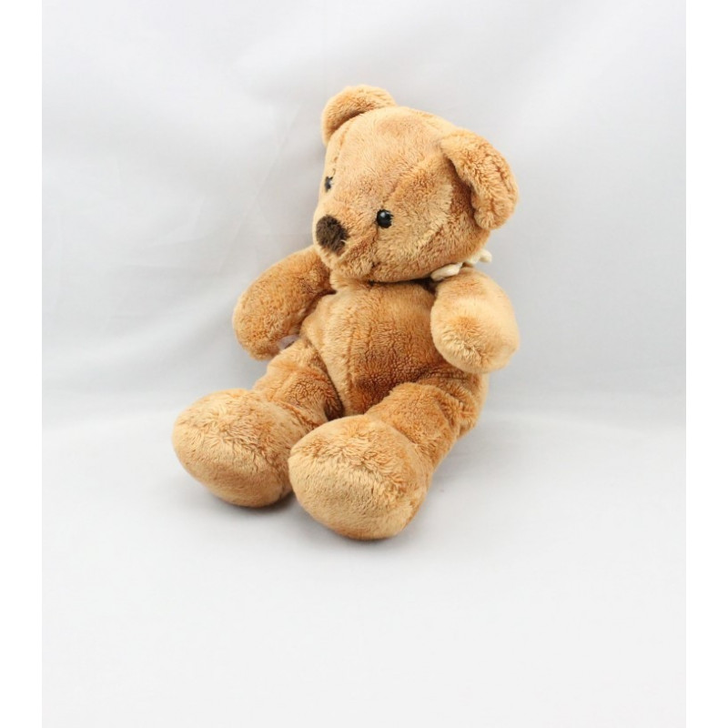 Doudou ours beige foular carreaux jaune NICOTOY