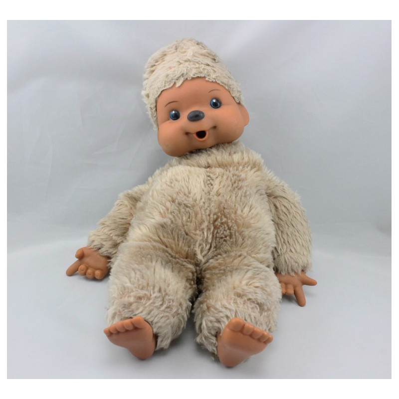 Ancienne Peluche Singe Kiki beige Vintage 30 cm