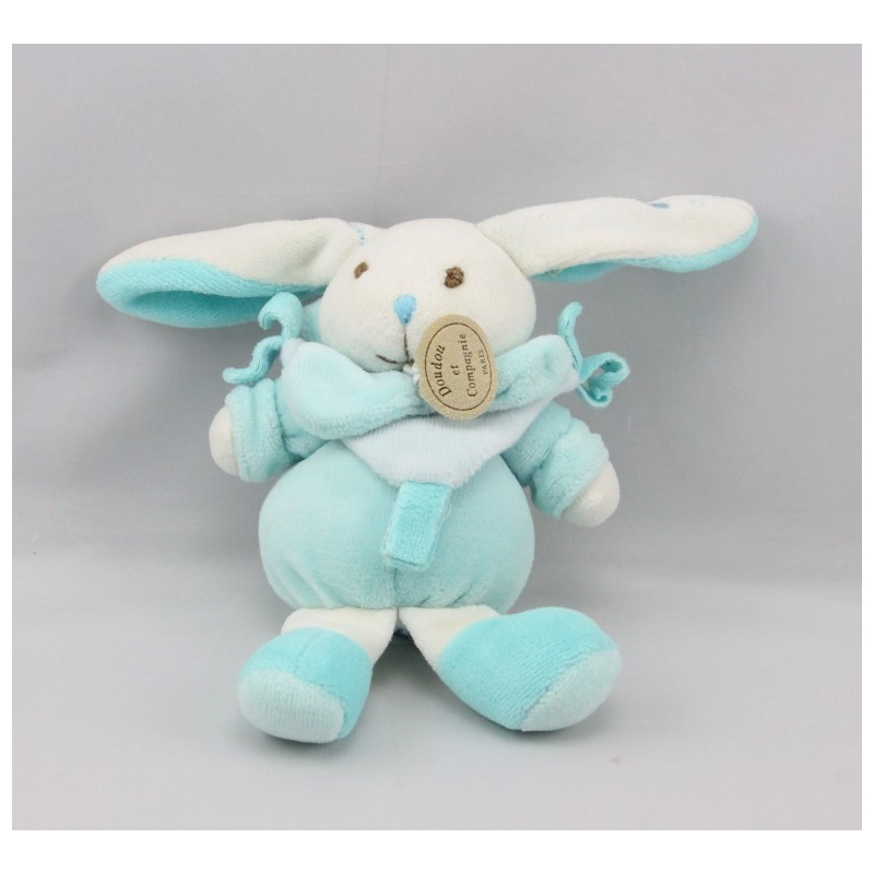 Doudou et compagnie petit lapin bleu ciel