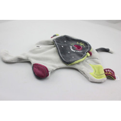 Doudou plat éléphant gris vert bordeaux  SAUTHON