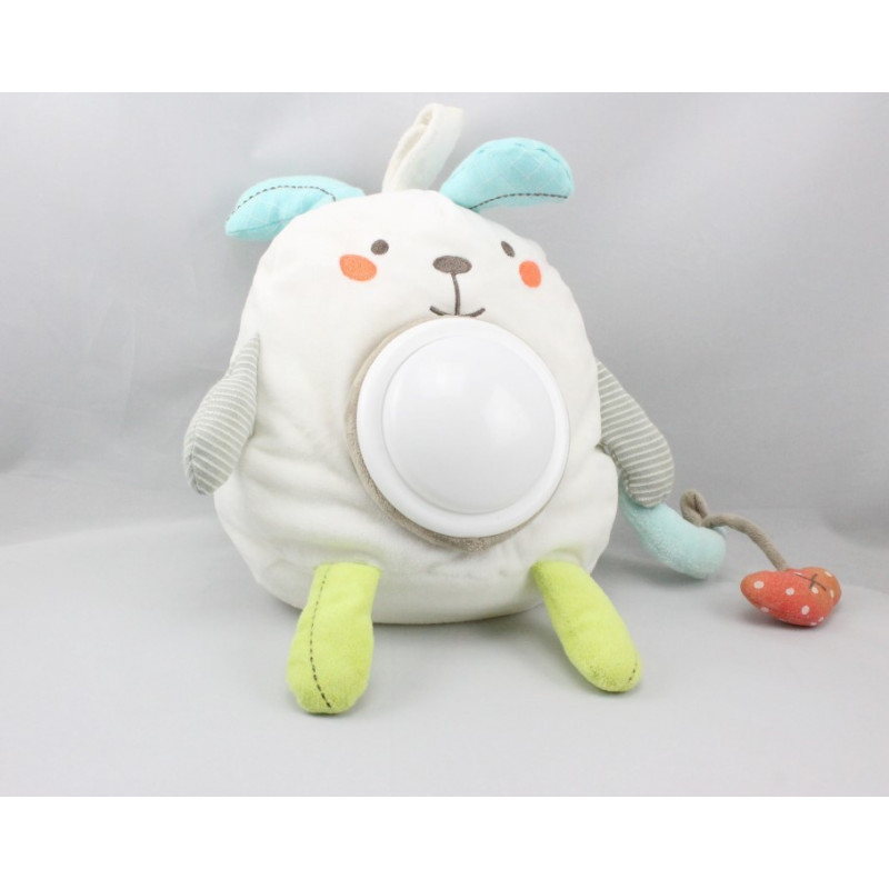 Doudou veilleuse lapin blanc vert bleu gris POMMETTE