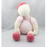 Doudou ours blanc rose rayé LINVOSGES LES 3 OURS