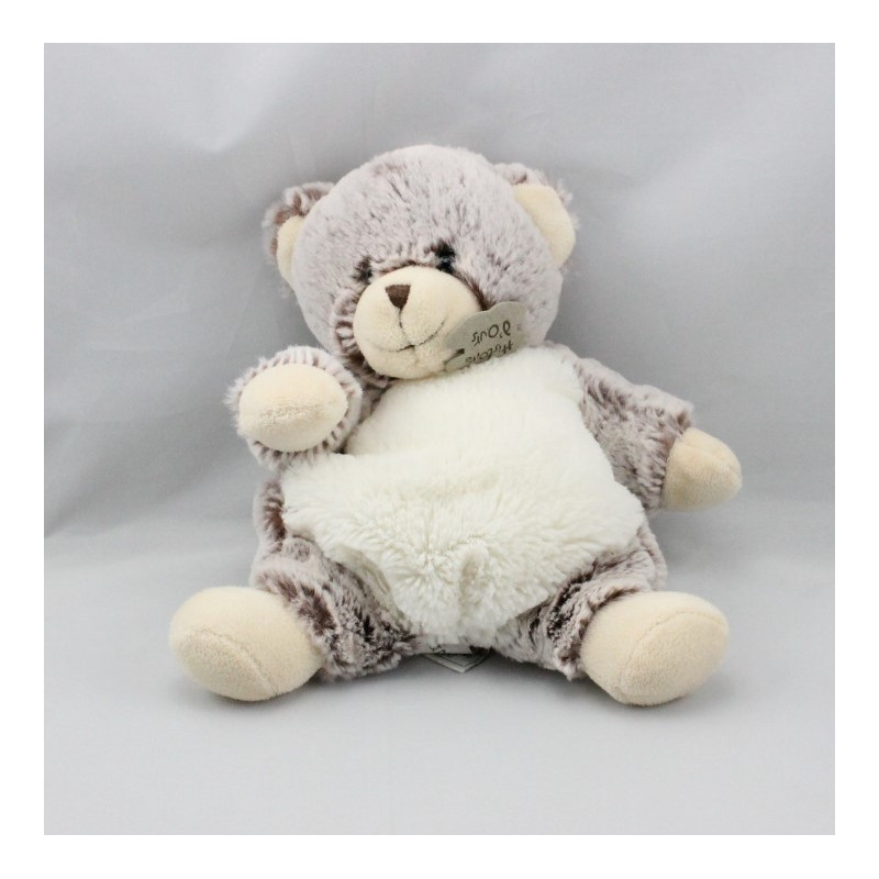 Doudou  ours blanc marron tout doux HISTOIRE D'OURSURS