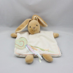 Doudou plat lapin blanc coeur vert rubans Que du Bonheur KALOO