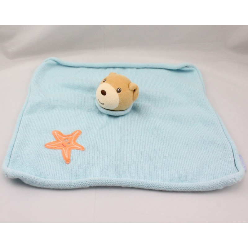 Doudou plat ours bleu étoile orange KALOO