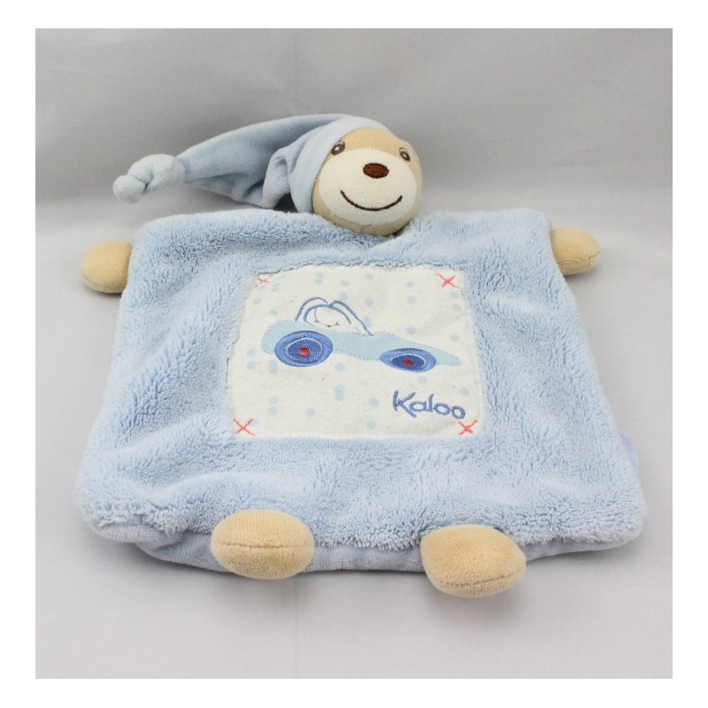 Doudou plat ours bleu voiture KALOO