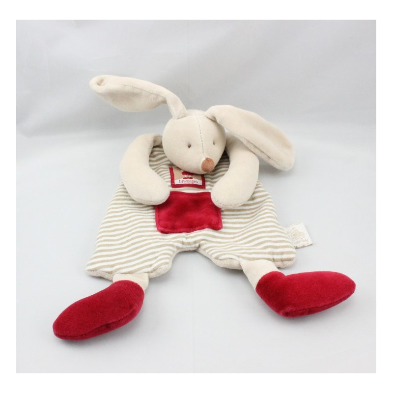 Doudou plat lapin beige rouge 123 lapins LINVOSGES MOULIN ROTYGES MOULIN ROTY