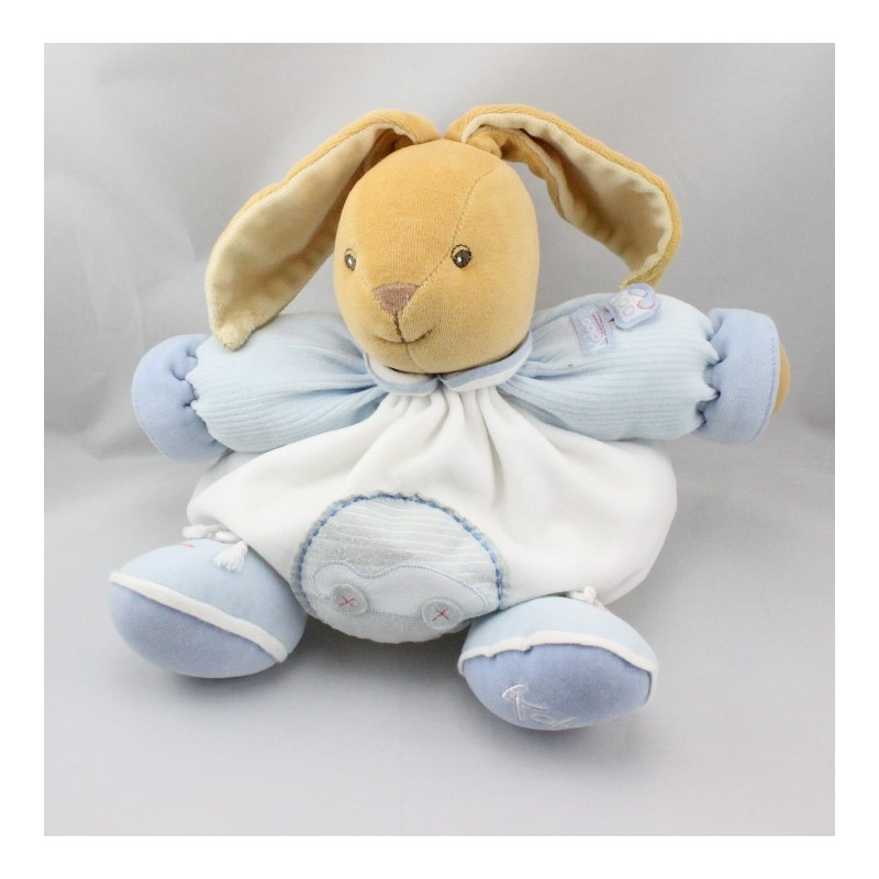 Doudou lapin blanc bleu voiture KALOO