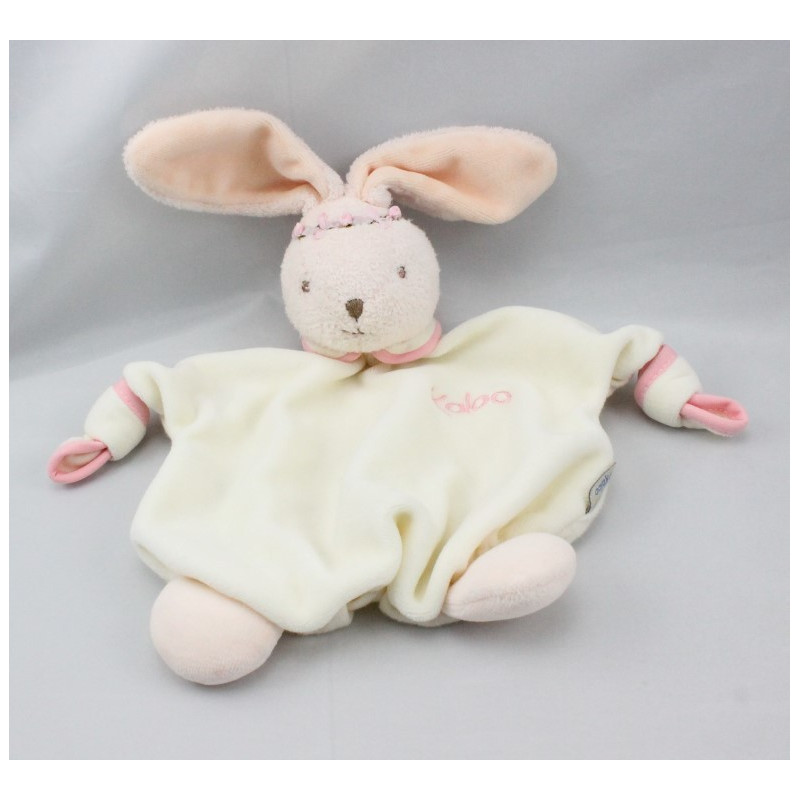 Doudou plat Lapin blanc rose lilirose bandeau Kaloodeau Kaloo