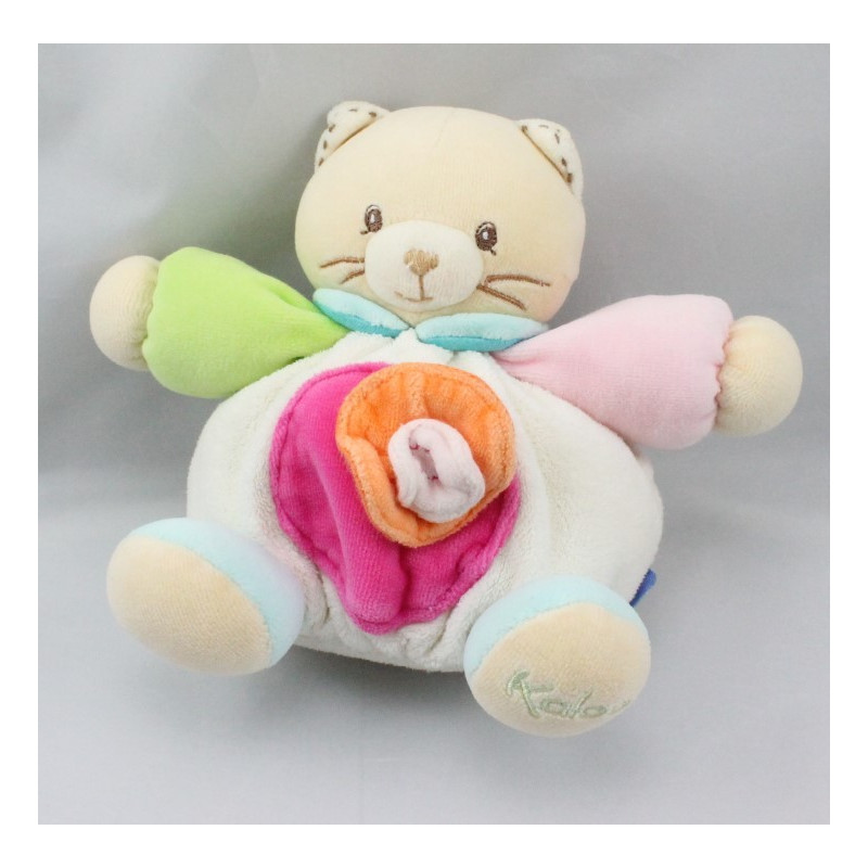 Doudou chat blanc rose vert bleu orange KALOO