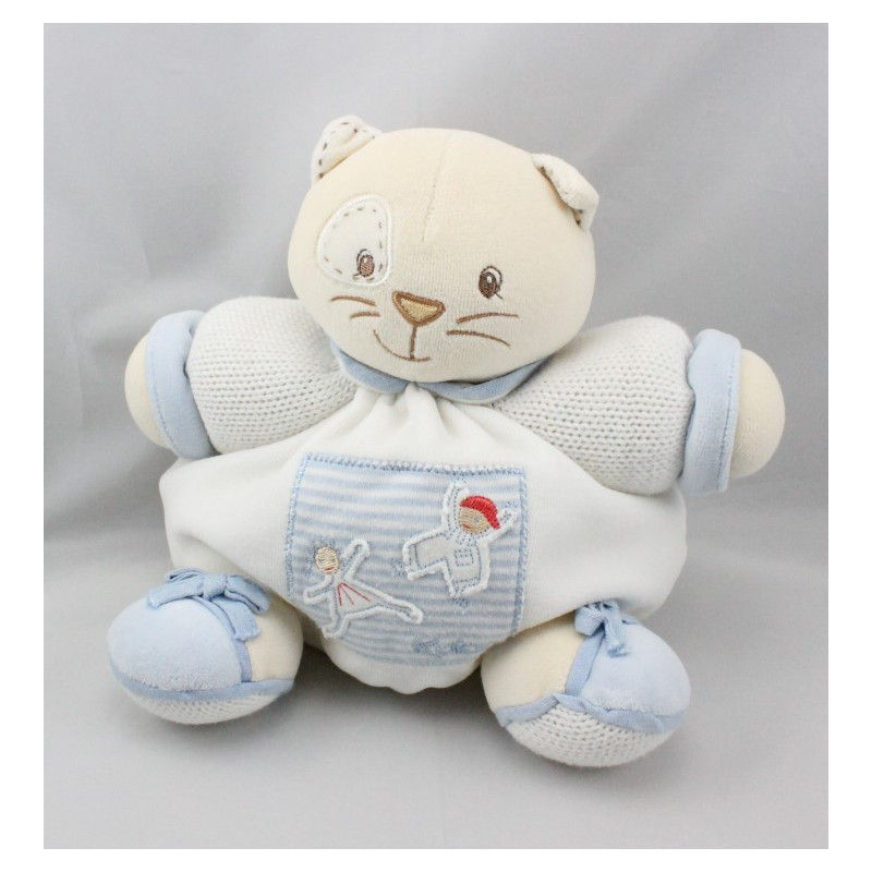 Doudou patapouf chat blanc bleu enfant KALOO