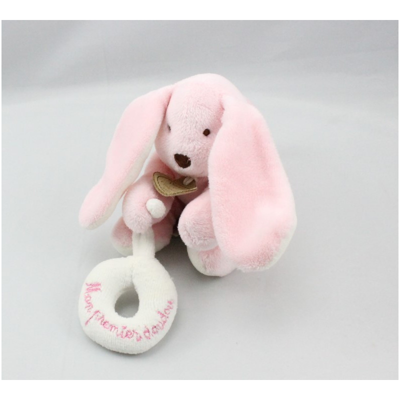Doudou et compagnie attache tétine lapin rose avec anneau Mon premier doudou