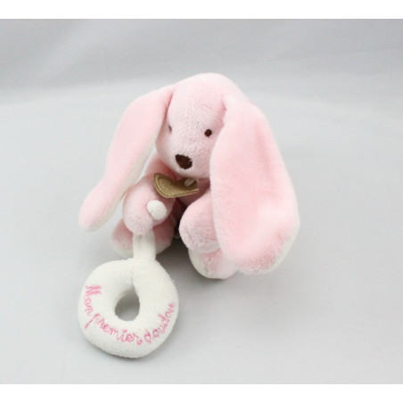 Doudou et compagnie attache tétine lapin rose avec anneau Mon premier doudou