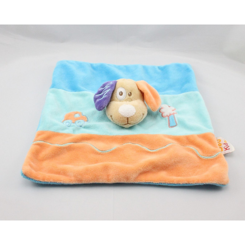 Doudou plat chien bleu orange arbres DOUKIDOU