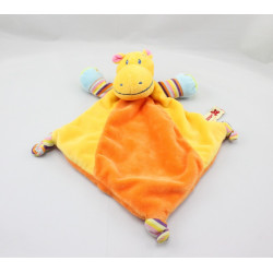 Doudou plat hippopotame orange jaune rayures NICOTOY