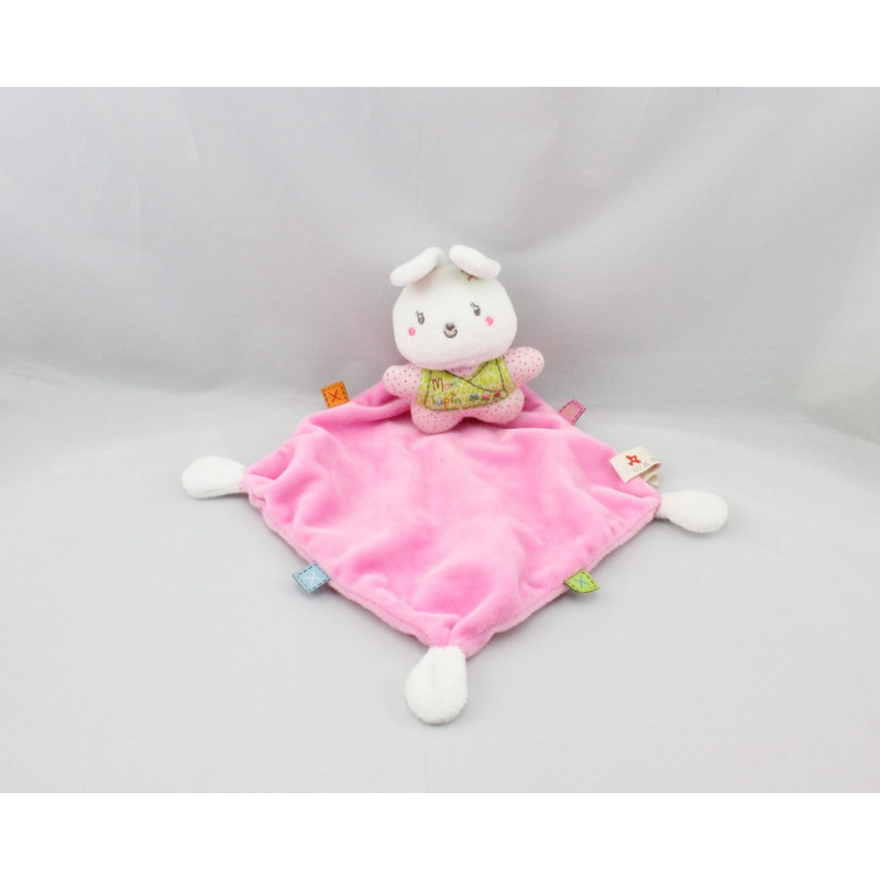 Doudou plat mon lapin rose vert pois NICOTOY