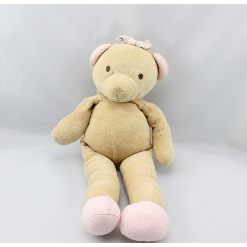 Doudou Ours rose beige vichy TARTINE ET CHOCOLAT 