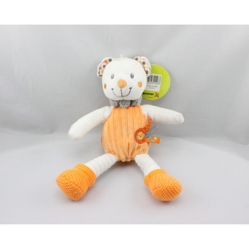 Doudou ours blanc orange oiseau NICOTOY