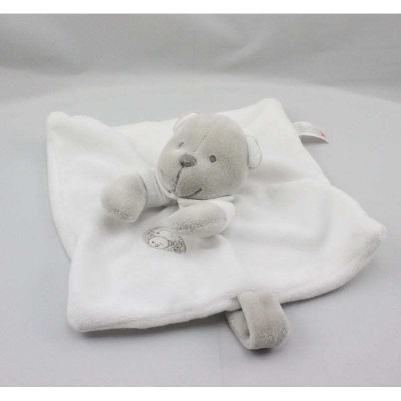 Doudou plat ours blanc gris NICOTOY