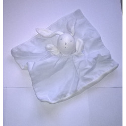 Doudou plat lapin blanc rayé bleu MOULIN ROTY