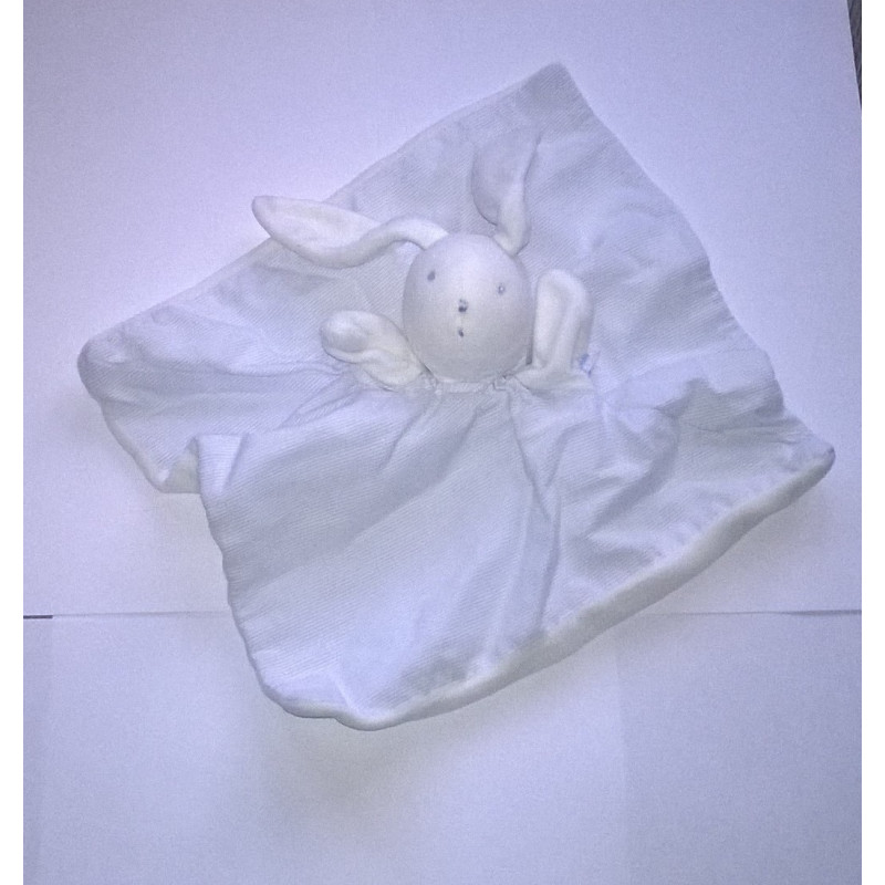 Doudou plat lapin blanc rayé bleu MOULIN ROTY