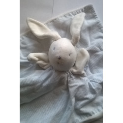 Doudou plat lapin blanc rayé bleu MOULIN ROTY