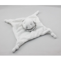 Doudou plat ours blanc col rayé gris GRAIN DE BLE