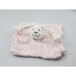 Doudou plat hochet lapin blanc rose KIMBALOO