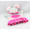 Doudou plat marionnette souris grise rose AJENA