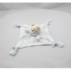 Doudou plat ours blanc bleu B coeur Bébé NOUNOURS
