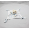 Doudou plat ours blanc bleu B coeur Bébé NOUNOURS