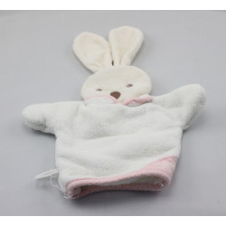Doudou marionnette éponge lapin blanc rose KALOO